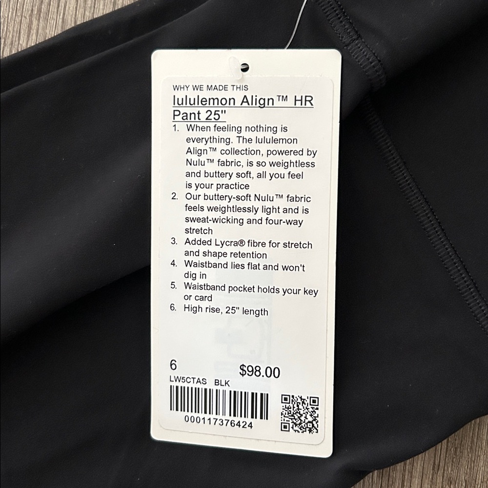 Lululemon Black Align HR Pant 25” Size 6 NWT - Picture 2 of 4